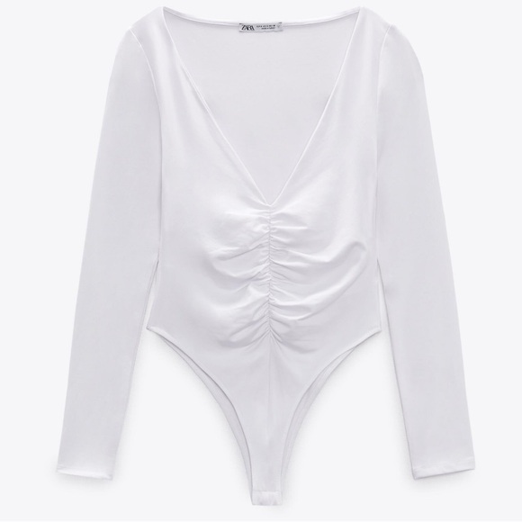 Zara Tops - Zara White Bodysuit with Long Sleeves and Stylish Design size small